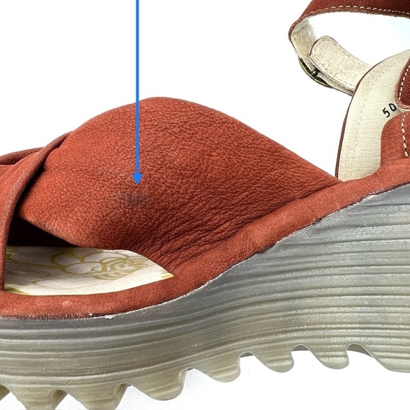 Fly London Yesh Wedge Sandals Knotted Strap Brick Rust Nubuck Leather Size 9-9.5 - Picture 9 of 13